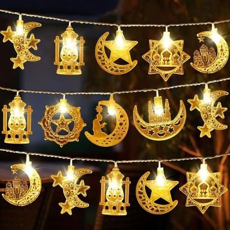 6 mètres Guirlande lumineuse Ramadan Étoile et Lune 40 LED Décoration intérieure/extérieure pour Eid Moubarak