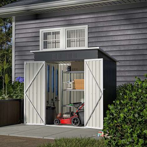 BIRCHTREE Garden Shed Metal Pent Roof 4FT X 6FT Outdoor Storage With Free Foundation Anthracite and White