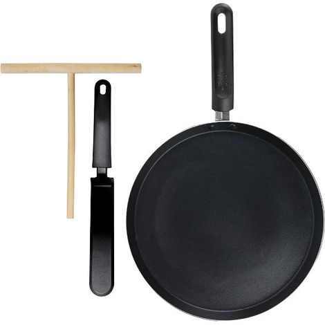 Crêpière induction 28cm en aluminium – Coffret avec râteau en bois et spatule nylon – Pour crêpes parfaites – Lily Cook
