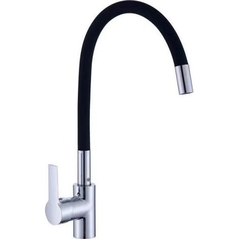 Robinet Cuisine Mémoire de Forme Mitigeur d'évier Courbe en Silicone Noir Robinetterie Chromé Mitigeur Cuisine Flexion Arbitraire Pivotant 360° (1/4)