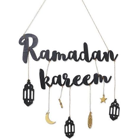 Wanddekoration aus Holz, Eid Ramadan Kareem Halbmond-Stern-Anhänger, islamisches muslimisches Mubarak-Ornament, Party (1/4)