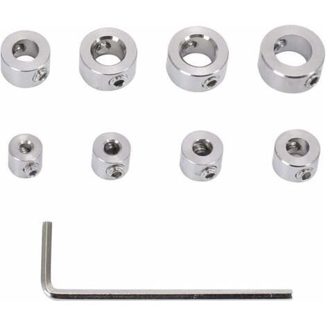 Butée de Profondeur de Foret, 8 pieces Butee de Profondeur en Acier Inoxydable, Durable Anneau Butée de Profondeur Foret avec Une Clé Hexagonal, Mèche Positionneur d'Anneau 3-10 mm (1/5)