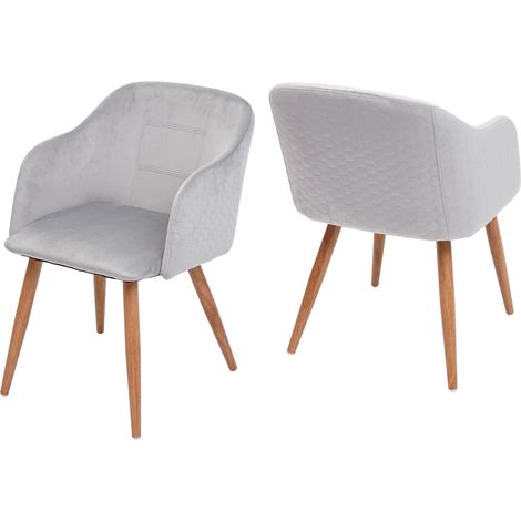 Set 2x sedie poltroncine eleganti HHG-190 design retro anni 50 metallo velluto grigio chiaro
