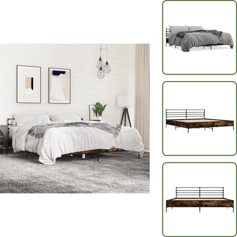 Bettgestell Räuchereiche 180x200 cm Holzwerkstoff und Metall - Holzbettfassungen - Doppelbett - Massivholzbette - Betträume - Boxspringbetten (1/5)