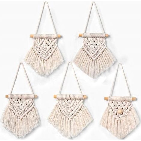 Lntyq 5 Pièces Macrame Mural Mini Décoration Macramé Mural à Suspendre Tenture Murale Tissée Macramé Tapisserie Deco Murale Tissée avec Macrame (1/4)