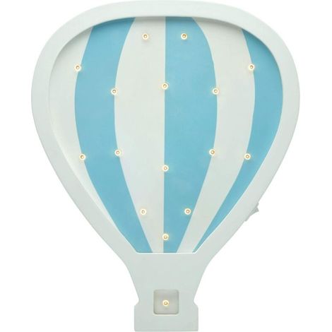 Lampe murale LED en forme de montgolfière, sans fil, avec interrupteur à bascule, en bois, 0,4 W, blanche et bleue, idéale pour une chambre d'enfant. (1/5)