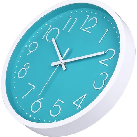 Moderne, geräuschlose Wanduhr für Schlafzimmer, Küche, Wohnzimmer – Blau – 30 cm (1/5)