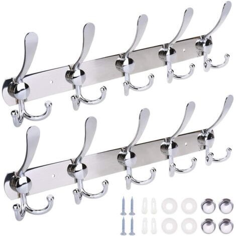 Pack 5 Hooks Wall Mounted Stainless Steel Coat Rack Waterproof Anti-Corrosion Hanger 30kg Heavy Duty Hanger for Hats Clothes Bathroom Organizer (1/3)