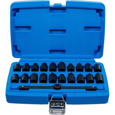 BGS  Juego  de  vasos  especiales  para  cárteres  de  aceite,  entrada  cuadrado  interior  10  mm  (3/8")  21  piezas  -  1014 (1/4)