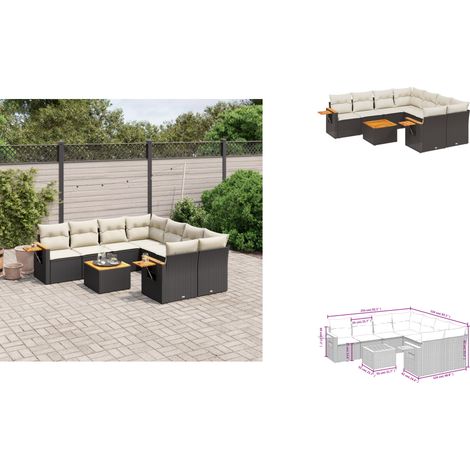Salon de jardin 9 pcs avec coussins noir résine tressée - Ensemble Salon De Jardin - Meuble Extérieur - Canapé Jardin - Résine Tressée - Rotin Synthétique (1/3)