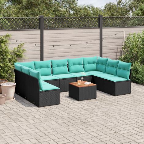 vidaXL Set Divani da Giardino 10 pz con Cuscini Nero in Polyrattan (1/5)
