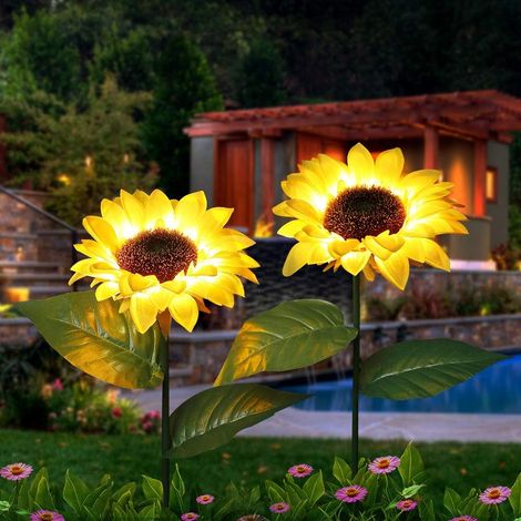 Décoration de jardin solaire en forme de tournesol pour l'extérieur, guirlande lumineuse décorative de 56 cm pour jardin, terrasse, porche et cour (lot de 2)-AquaForge