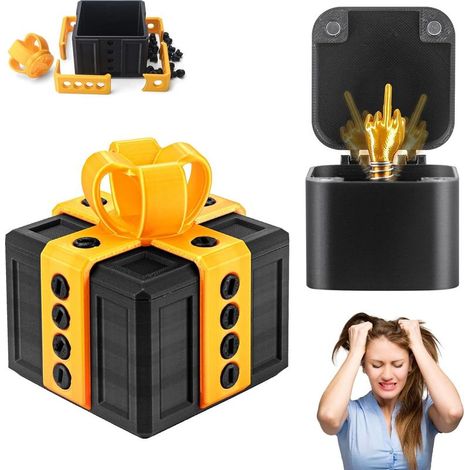 Boîte cadeau agaçante avec doigt d'honneur, pop-up Cadeaux agaçants Impression 3D farceurs agaçants Boîte cadeau surprise fantaisie Emballage avec vis 8 cm pour Noël,Annoying Gift Box W Middle Finger (1/5)