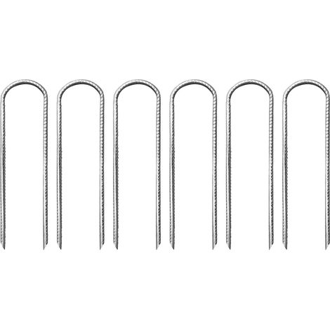 Lot de 6 piquets en acier U, 30 cm argentés, ancres de tente pour trampoline, camping, tonnelle et balançoire (1/5)