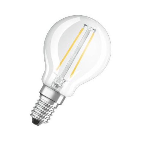 Lampadina LED in vetro trasparente, sfera E14, 2,5W, bianco caldo. (1/2)