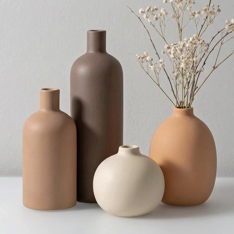 Ensemble de 4 vases en céramique, décoration moderne à la maison en neutre - Vases minimalistes en terre cuite et brun (mélange café) - Cadeau pour la fête d'inauguration, anniversaire, pour (1/5)