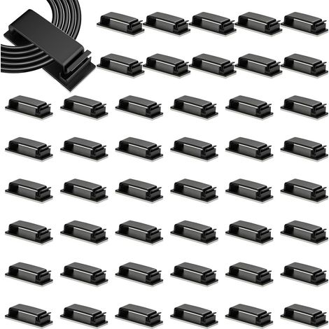 50pcs Cable Management, Electrical Cable Organizer, Electrical Cable Clips for Office and Home, Cable Clips for Workspaces and Entertainment, 4.6cm Black (1/5)