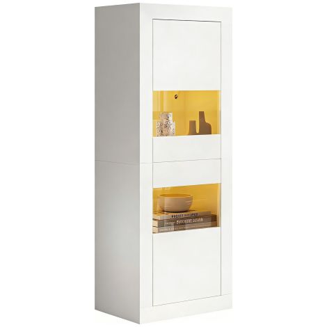 Vitrine blanche avec éclairage LED étagère en verre 61x42x162 cm (1/5)