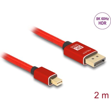 Delock Cable mini DisplayPort a DisplayPort 8K 60 Hz 2 m rojo metal sin pestillo