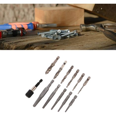 Extracteur de fil cassé en 11 pièces + jeu de tarauds avec adaptateur de rallonge et tige hexagonale de 1/4" (1/5)