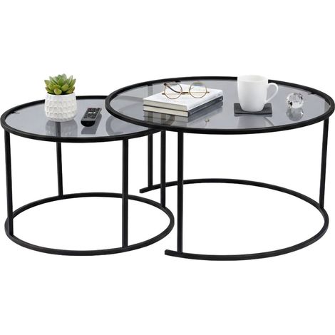 Dmora - Set mit 2 Couchtischen Ragalna, Niedriger Wohnzimmertisch, Kaffeeregal, Couchtisch für Sofa, 80x80 h43 cm, Schwarz und Grau