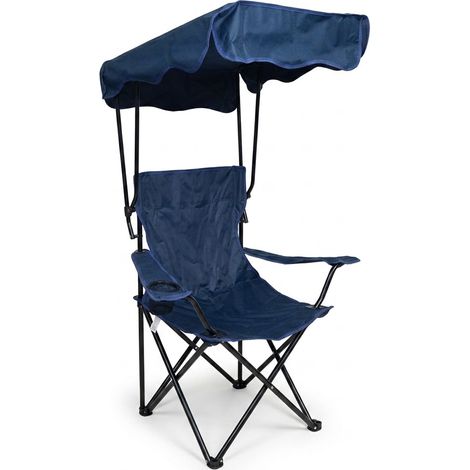 Sedia da Campeggio Pieghevole con Parasole Blu Regolabile e Portabicchiere Tessuto Oxford Poltrona Portatile per Mare Pesca e Montagna RICHIUDIBILE PER UN FACILE TRASPORTO