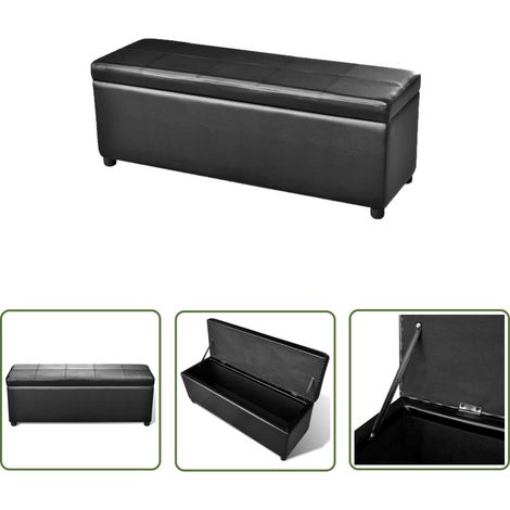 The Living Store Banc long de rangement Bois Noir - Banc Coffre - Banc Rangements - Meuble Rangement - Banc Design - Mobilier Salon (1/5)