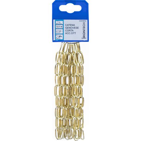 Catena genovese pretagliata maglia corta Ø 2 mm. in acciaio ottonato 2,5 mt.
