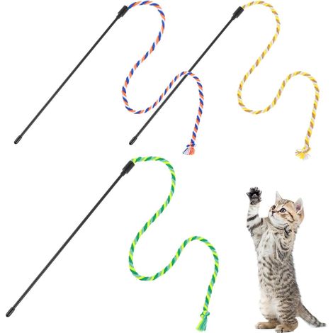 Baguette à plumes pour chat (pièces), jouet interactif pour chats d'intérieur adultes, baguette à plumes colorées pour chatons, idéale pour jouer et faire de la poursuite (corde colorée). (1/5)