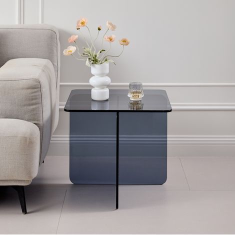 Mesa auxiliar de vidrio templado gris 45 x 45 x 41 cm, mesa de sofá, REDOM (1/5)