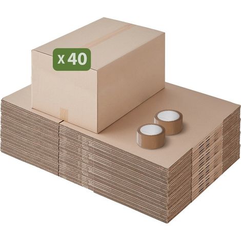 Pack and Move - Lot 40 cartons déménagement seconde main - 57 x 39 x 34 cm - Cartons réemployés - Seconde vie - 2 adhésifs offerts