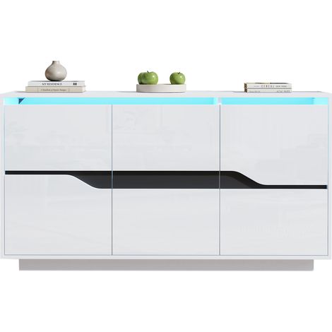 CHICFURN Mobile TV 140 x 40 x 70 cm bianco e nero, 3 ante, LED, contenitore soggiorno (1/5)