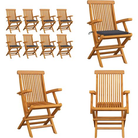 Chaises de jardin avec coussins anthracite lot de 8 Teck massif - Chaise De Jardin - Mobilier De Jardin - Fauteuil De Jardin - Set De Chaises De Jardin - Terrasse - Home & Living (1/5)
