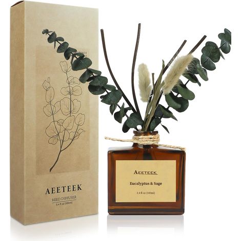 Essential Oil Diffuser, Sage and Eucalyptus Reed Diffuser, 100ml Long Lasting Fragrance for Home Decor with Dried Flowers, Home Fragrance Diffuser (1/5)