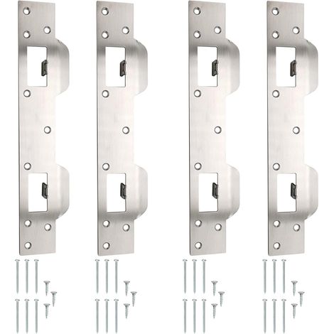 Door Lock Plate Reinforcement Plate Double Holes For Use With 5.5" & 6" Front Door Security Devices, Metal Strike Plates, Door Latch Plate, Steel, Satin Nickel, Silver (1/5)