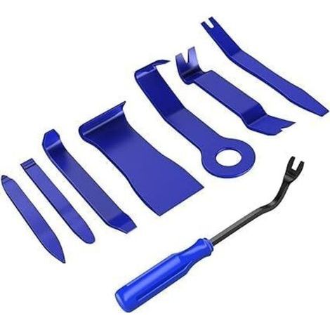Kit d'outils de démontage de garniture de voiture - 8 pièces - Anti-rayures - Pour voiture, tableau de bord, panneau de porte, fenêtre, moulage de fixation (bleu) (1/5)