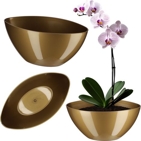 KADAX Blumentopf, Pflanztopf aus Kunststoff, ovaler Topf, 38 x 14 cm, Gold