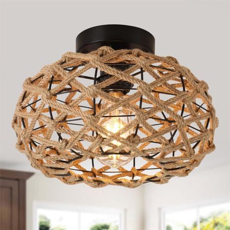 [JAMAIS UTILISÉ] Plafonniers en rotin, plafonnier semi-encastré en osier tressé luminaire en rotin bohème côtier pour chambre couloir entrée et cuisine de style ferme (1/4)