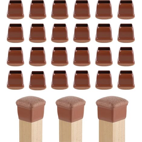 24 pcs Pieds de Chaise Silicone 25-30mm Protege Pied de Phaise,Plaquettes Pieds Meubles Chaise,Housses de Table Antidérapantes pour Meubles,Protections Bois pour Pieds de Meubles Marron Carré (1/5)