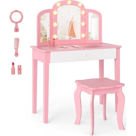 Set da toeletta per bambini con specchio staccabile e luci