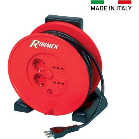 AVVOLGICAVO ELETTRICO CAVO 20mt PROLUNGA AVVOLGIBILE 4 PRESE 3100W RIBIMEX