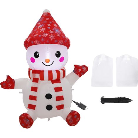 Bonhomme de Neige Gonflable LED 120cm Polyester Imperméable Chapeau Rouge Décoration Extérieure Noël Jardin (1/4)