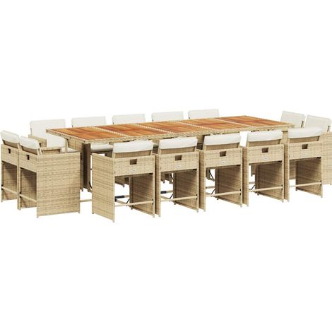 Maison Exclusive - 15-tlg. Garten-Essgruppe mit Kissen Beige Poly