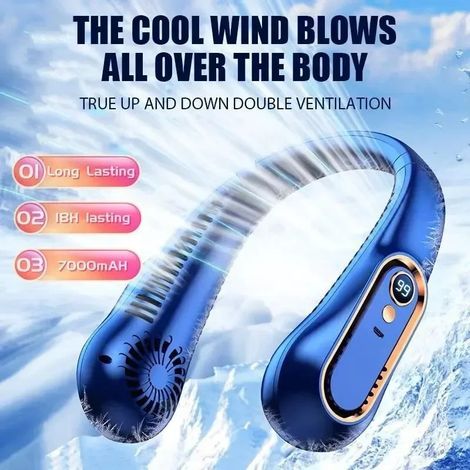 Ventilateur de cou sans pales, mini, ultra longue durée de vie, portable et silencieux, rechargeable par USB, idéal pour les étudiants, le sport et le bureau, avec affichage numérique et 5 vitesses. (1/5)