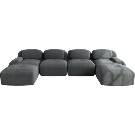 CHICFURN Divano angolare modulare 388x178x70 cm in velluto a coste grigio, senza montaggio