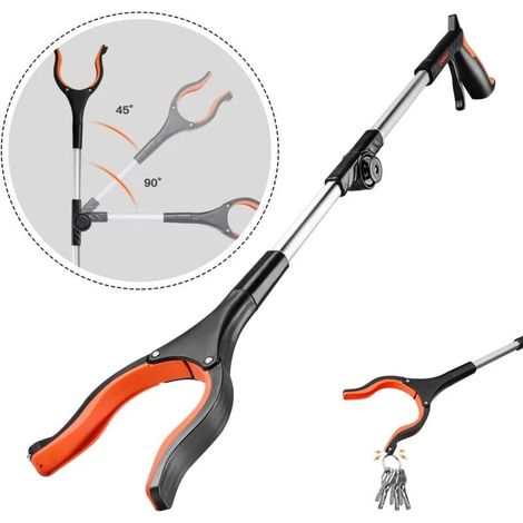 Outil de Ramassage, Pince de Préhension en Aluminium, Outil d’Aide Extension Pliable 180°, Tête Rotatif 90°, Pince Magnétique en Caoutchouc