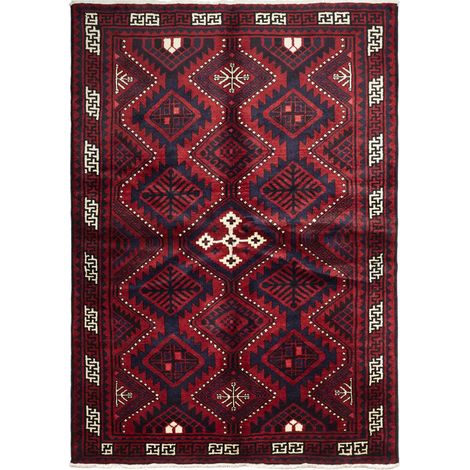 Tapis d'orient 186 x 260 cm, motif oriental, rouge, crème et noir, en laine nouée à la main, authenticité persane (1/5)