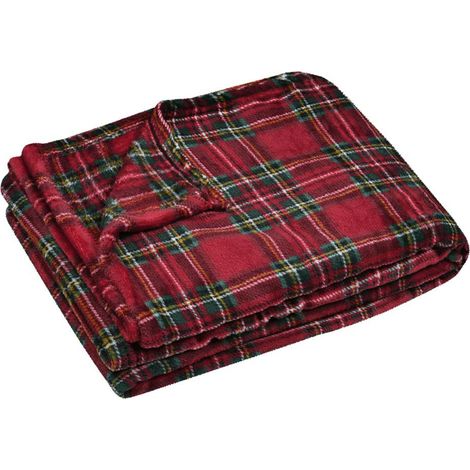 Plaid à carreaux écossais en polaire Rouge 130x160 cm (1/3)