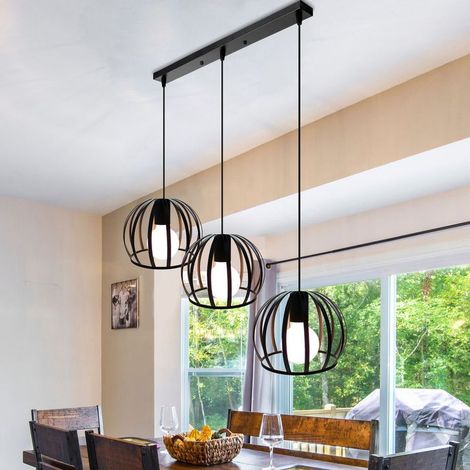 Suspension Luminaire Industrielle Cage Metal Lustre Abat-jour E27 19,5cm Noir (1/5)