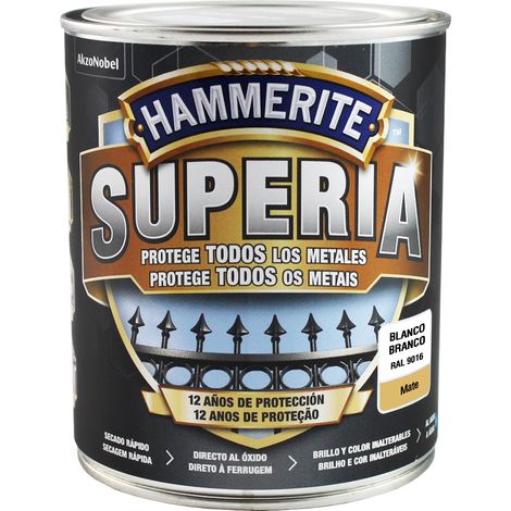HAMMERITE superia mate blanco 0.750 l , Hammerite Superia mate blanco 0.750 L Nueva generación en esmalte antioxidante al agua Aplicado directo al óxido sin necesidad de im (1/2)